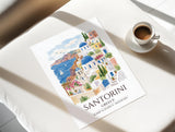 Santorini Greece Watercolour Print, Oia Sunset Wall Art, Blue Dome Church Poster, Aegean Sea Print, Greek Island Watercolour