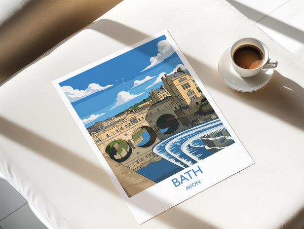 Bath Travel Print, Travel Poster of Bath, England, Cotswolds Art, Bath Gift, Avon Wall Art Print