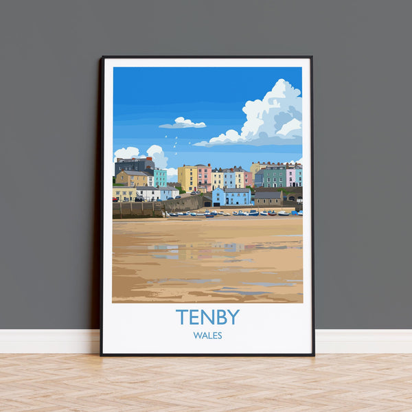 Tenby Travel Poster Wall Art, Tenby Travel Print, Wales, Pembrokeshire Coast Art Gift, Welsh Wall Art Print