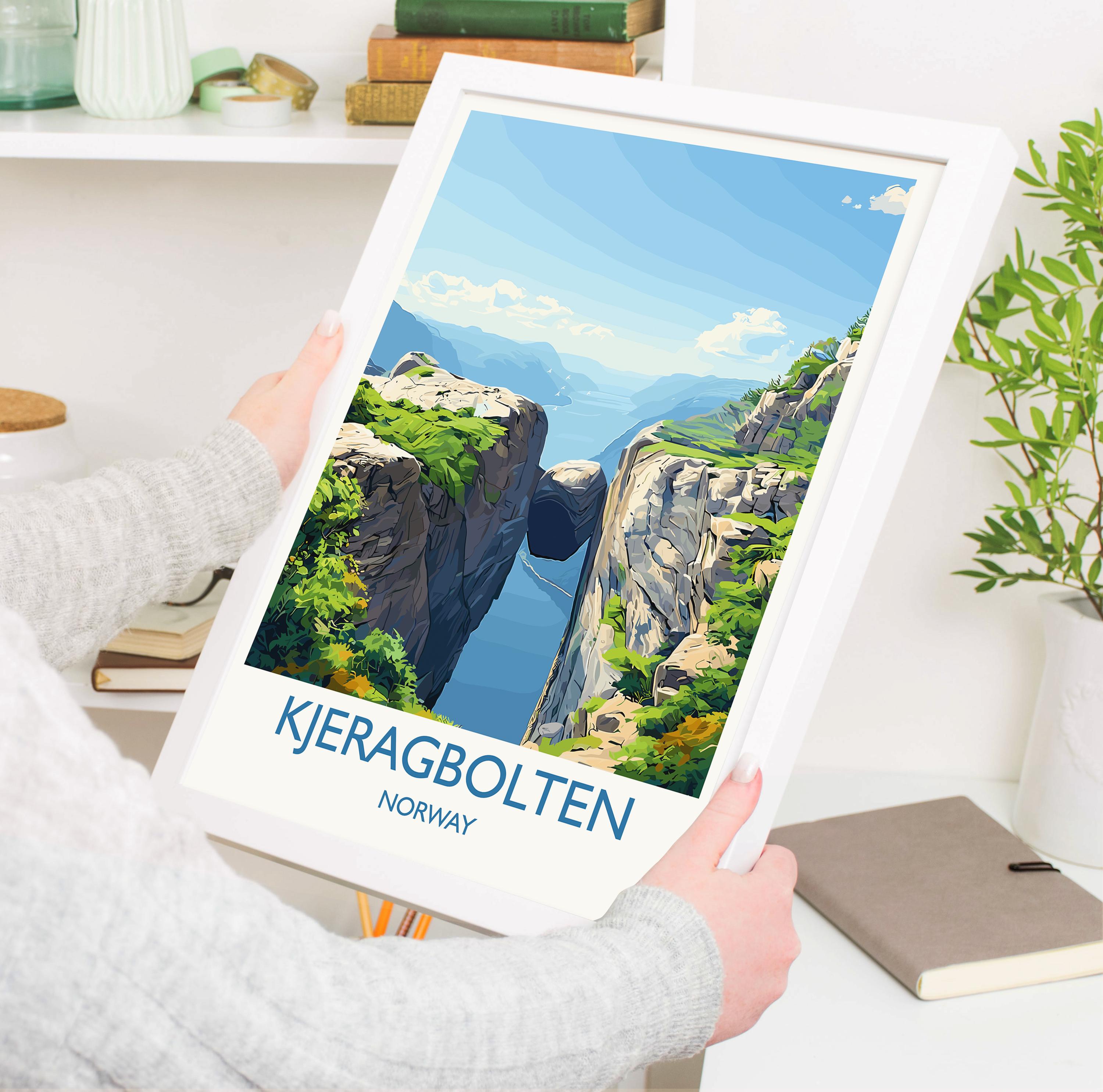 Kjeragbolten Travel Print, Travel Poster of Fjords, Norway Poster, Kjeragbolten Art Gift, Norway Art Lovers Travel Gift NQ Media Designs