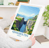 Kjeragbolten Travel Print, Travel Poster of Fjords, Norway Poster, Kjeragbolten Art Gift, Norway Art Lovers Travel Gift