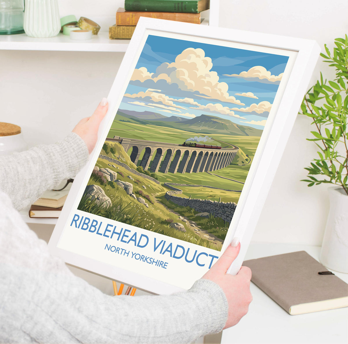 Ribblehead Viaduct Print, Yorkshire Dales Wall Art with Border, Settle Carlisle Railway Poster, England Travel Print, Ribblehead Gift