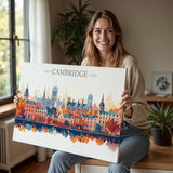 Cambridge Travel Poster Skyline Wall Art Landscape, Travel Print of Cambridge, Cambridge Art Lovers Gift, England Horizontal Art Gift NQ Media Designs
