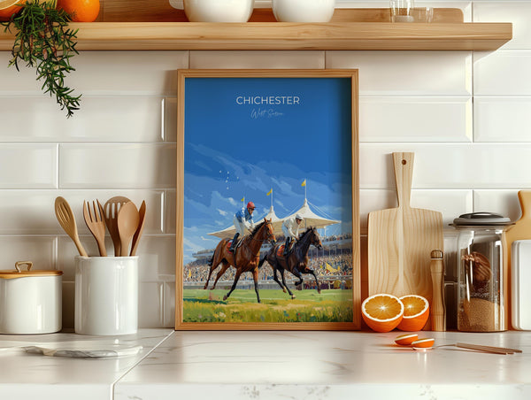 Chichester Travel Print Wall Art, Travel Poster of Goodwood, West Sussex, England, Goodwood Races Art Lovers Gift, England Art Gift