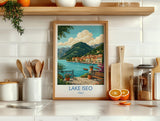 Lake Iseo Italy Print, Italian Lakes Wall Art with Border, Lombardy Poster, Lakeside Village Print, Iseo Gift