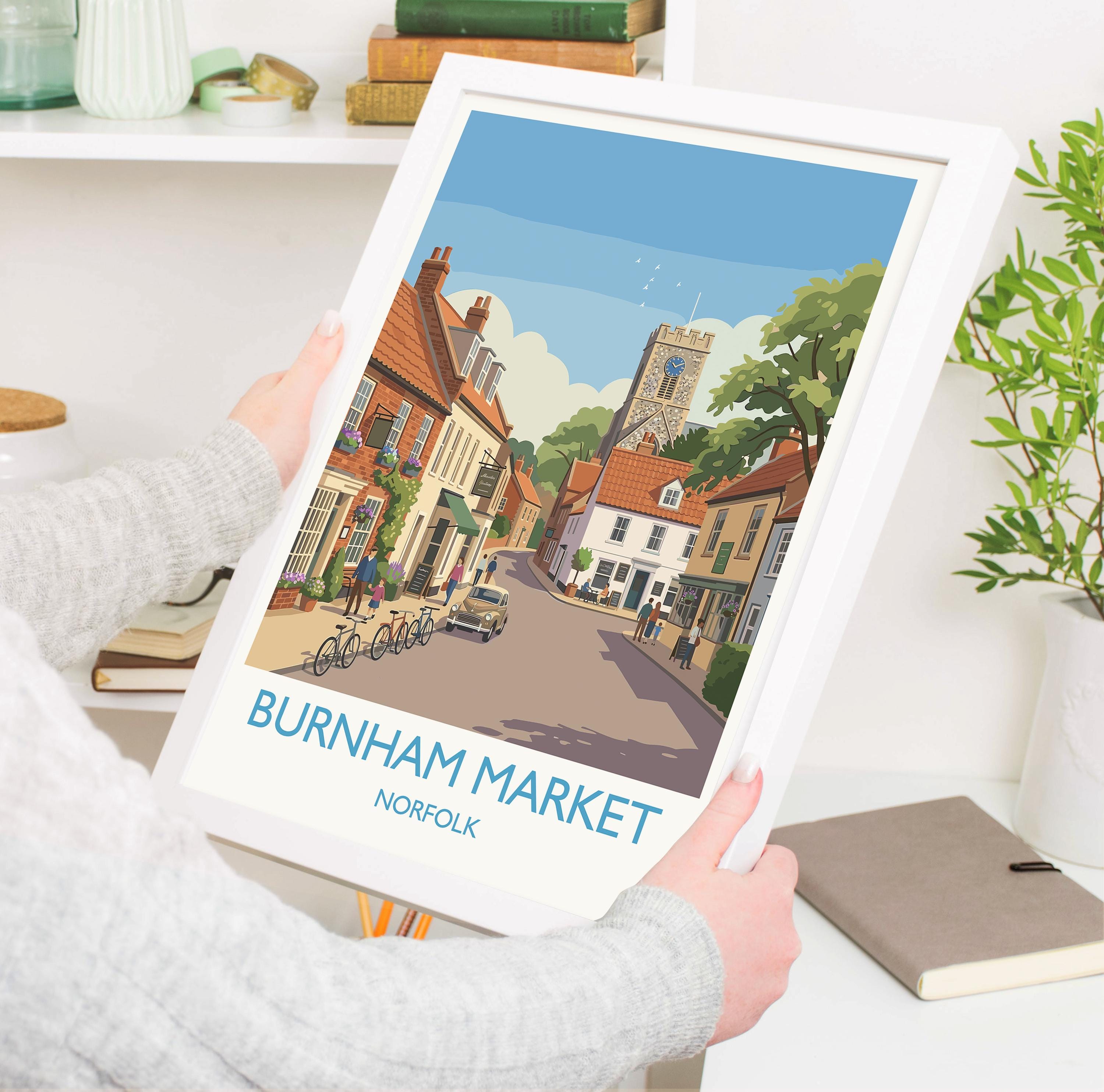 Burnham Market Norfolk Travel Poster, Norfolk Village Wall Art, English Countryside Print, Vintage Style UK Coastal Decor, Norfolk Gift NQ Media Designs