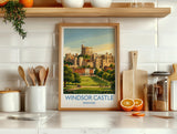 Windsor Castle Print, Berkshire Wall Art with Border, Royal Castle Poster, English Travel Print, Windsor Gift Print