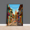 Cartagena Colombia Travel Print, Colourful Old Town Street Art, Cartagena Street Scene Poster, Caribbean Travel Wall Art, Vintage Style