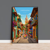 Cartagena Colombia Travel Print, Colourful Old Town Street Art, Cartagena Street Scene Poster, Caribbean Travel Wall Art, Vintage Style