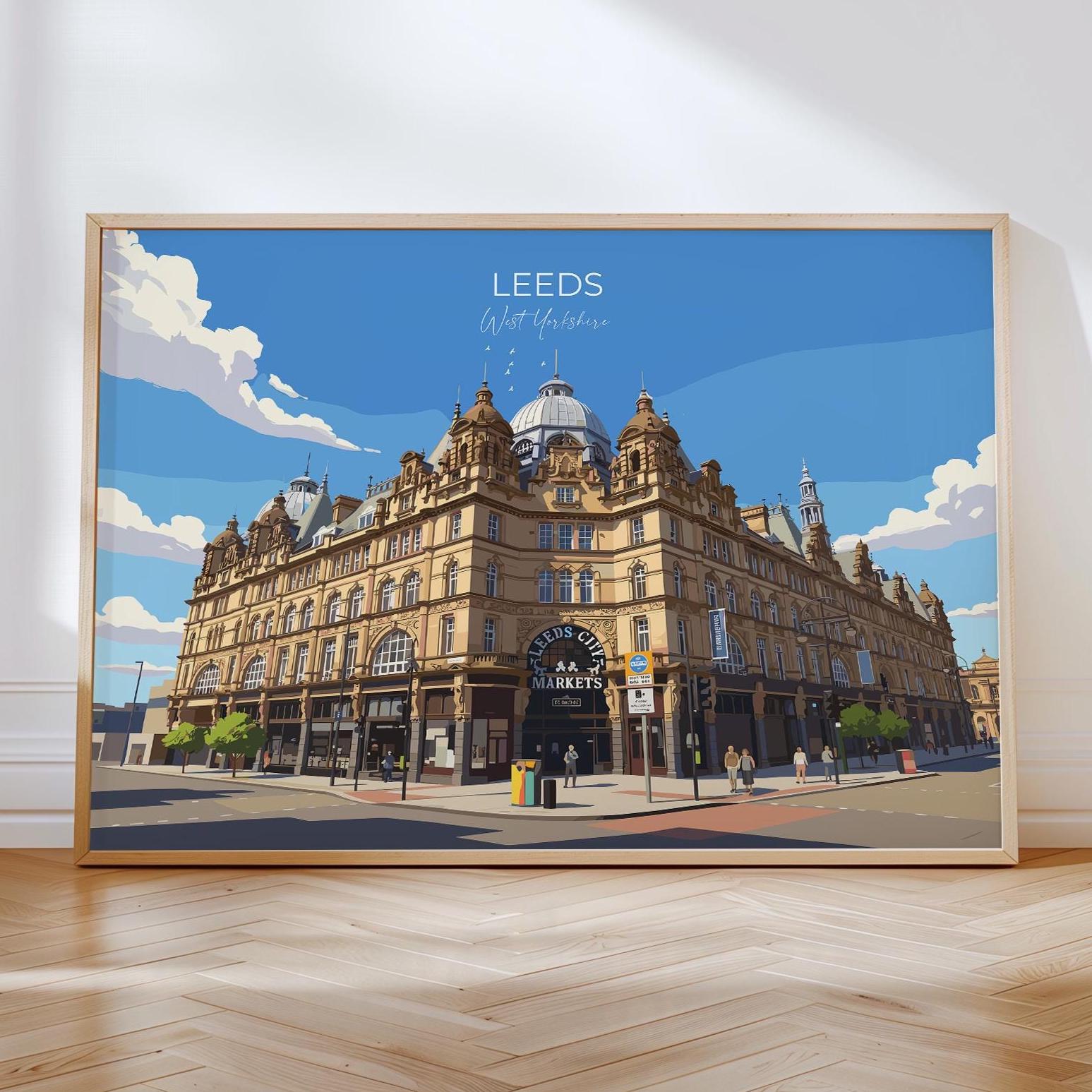 Leeds City Art Print, Leeds Markets, West Yorkshire Landscape Poster, England UK City Travel Decor NQ Media Designs