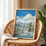 Ambleside Poster, Lake Windermere Wall Art, Cumbria Print, England Travel Poster, Ambleside Gift