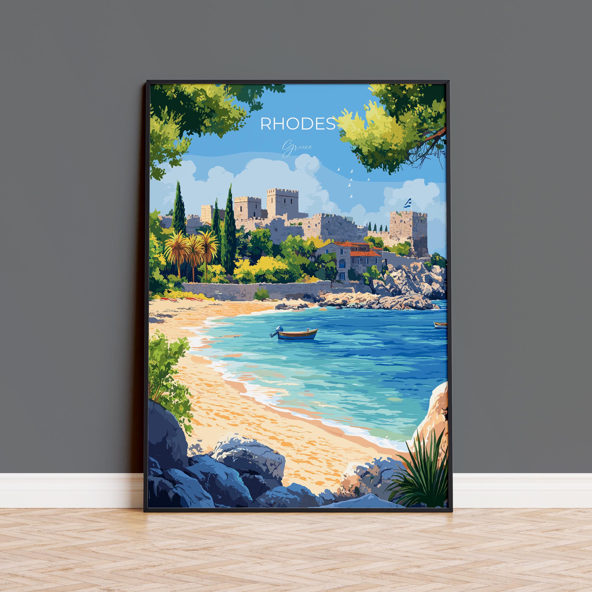 Rhodes Travel Poster, Travel Print of Rhodes, Greece Gift, Greek Islands Art Lovers Gift, Rhodes Wall Art Print NQ Media Designs