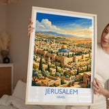 Jerusalem Israel Travel Poster, Old City Wall Art, Dome of the Rock Print, Jerusalem Skyline Illustration, Historic Middle East Decor