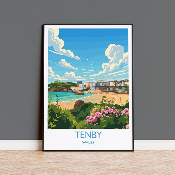 Tenby Travel Poster Wall Art, Tenby Travel Print, Wales, Pembrokeshire Coast Art Gift, Welsh Wall Art Print