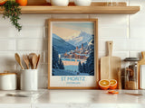 St Moritz Wall Art Travel Poster, Travel Print of St Moritz, Ski Poster, Switzerland Alps Art Travel Lovers Gift NQ Media Designs