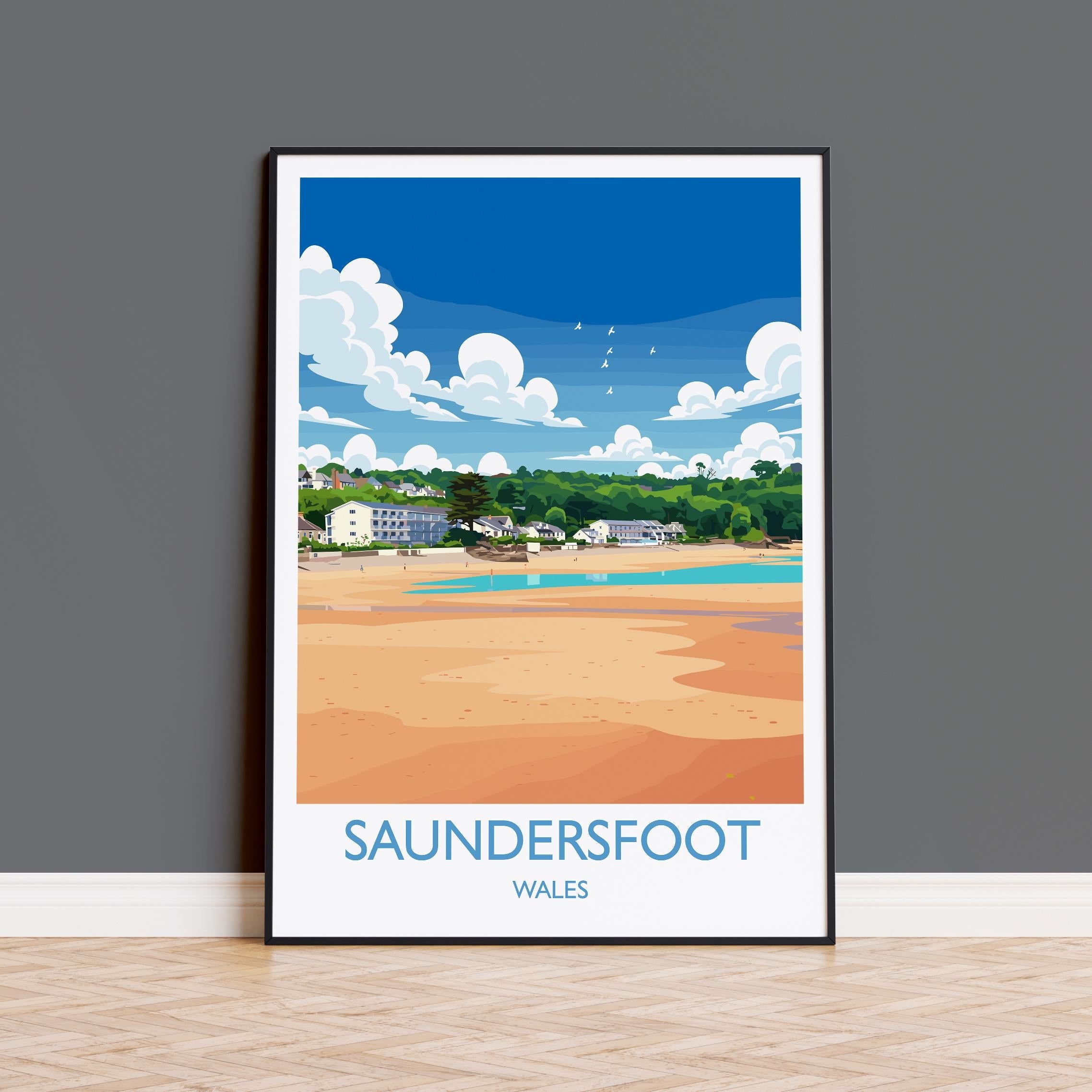 Saundersfoot Travel Poster – Pembrokeshire Coast Art | Welsh Wall Art Print NQ Media Designs
