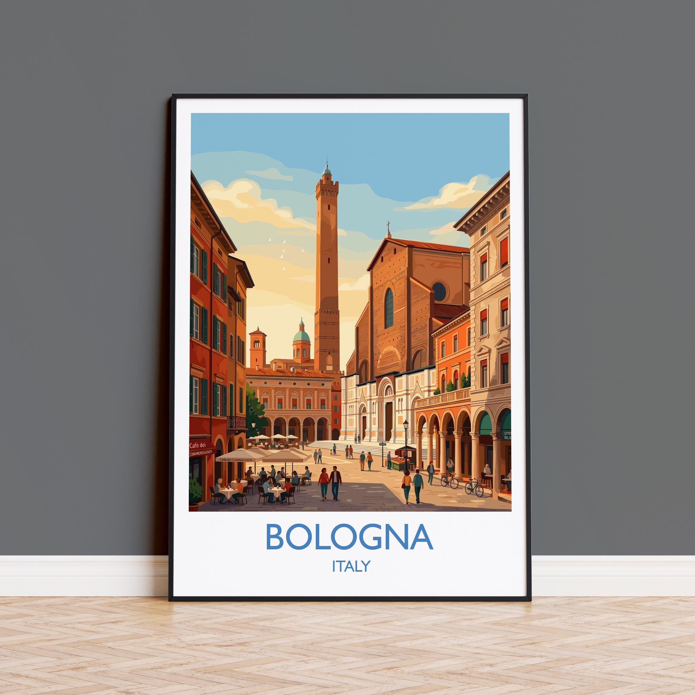 Bologna Italy Travel Poster, Porticoes & Towers Wall Art, Historic City Print, Italian Architecture Illustration, Vintage Style Europe Decor