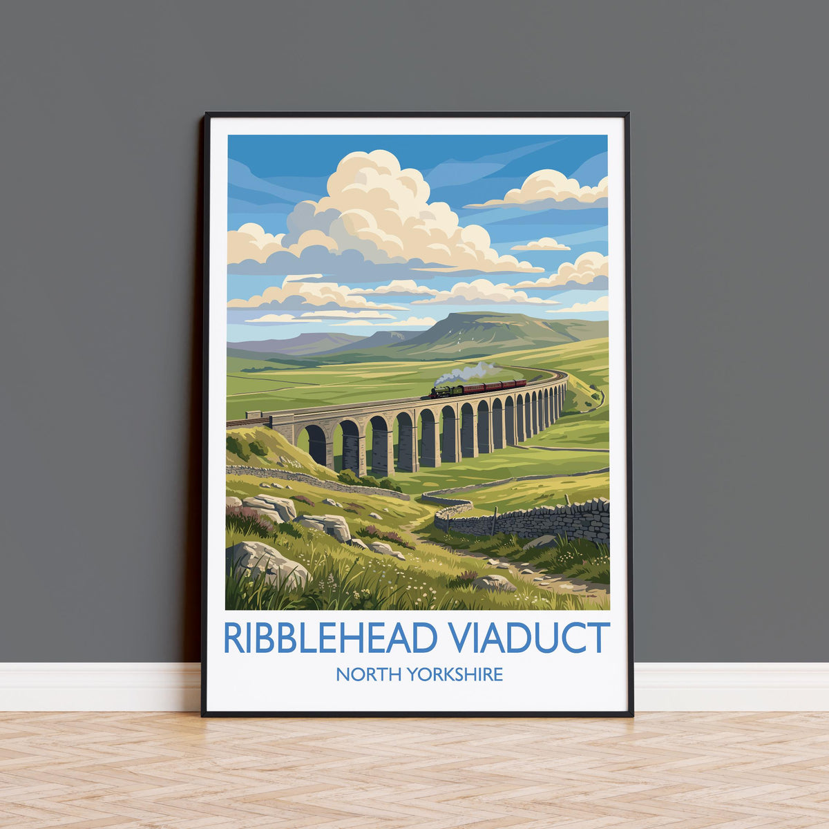 Ribblehead Viaduct Print, Yorkshire Dales Wall Art with Border, Settle Carlisle Railway Poster, England Travel Print, Ribblehead Gift