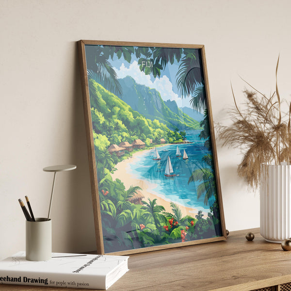 Fiji Travel Print Wall Art, Travel Poster of Fiji, South Pacific Islands Art Lovers Gift