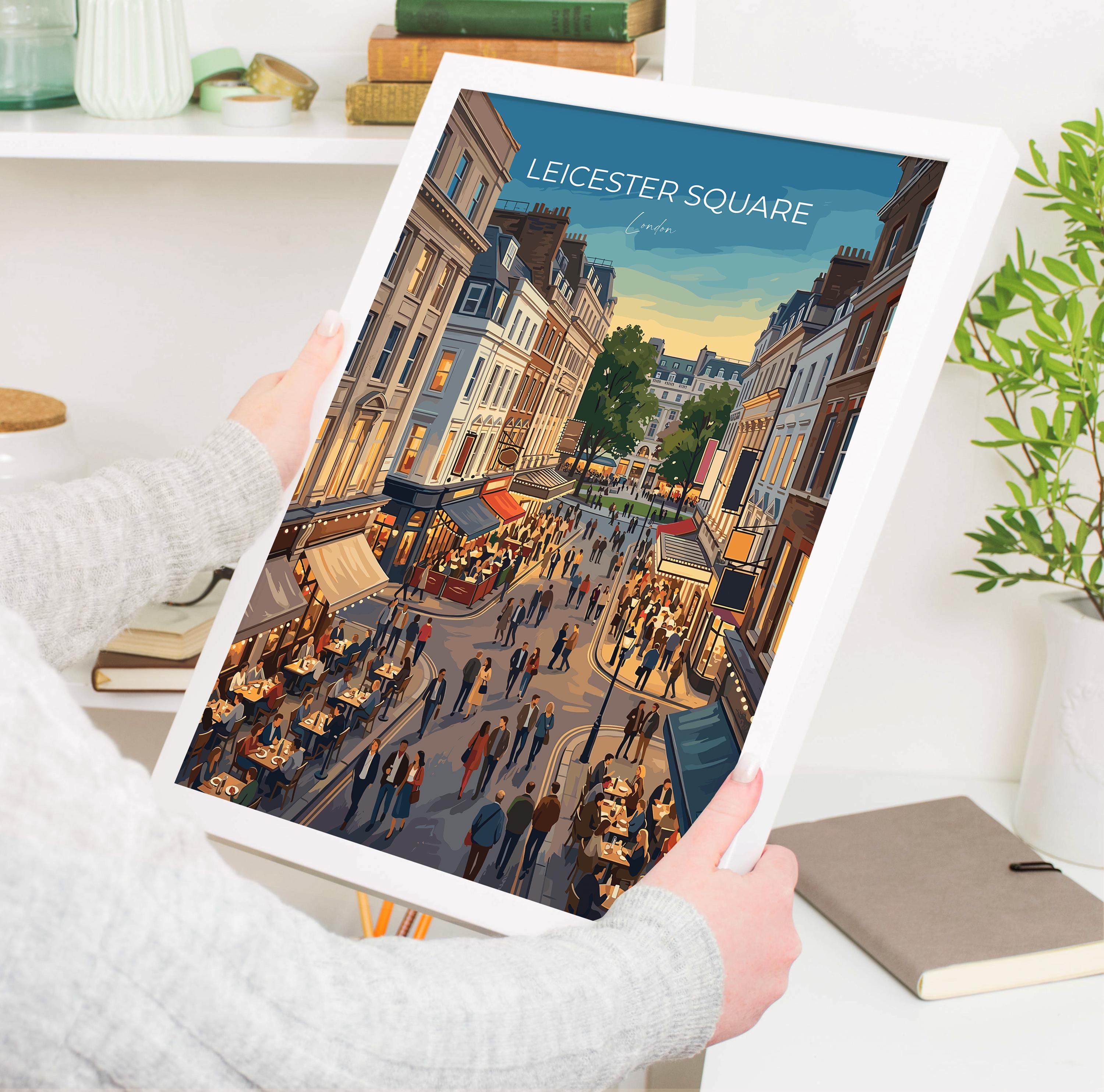 Leicester Square London Travel Print, West End Theatre District Wall Art, London City Poster, Vintage Style UK Decor