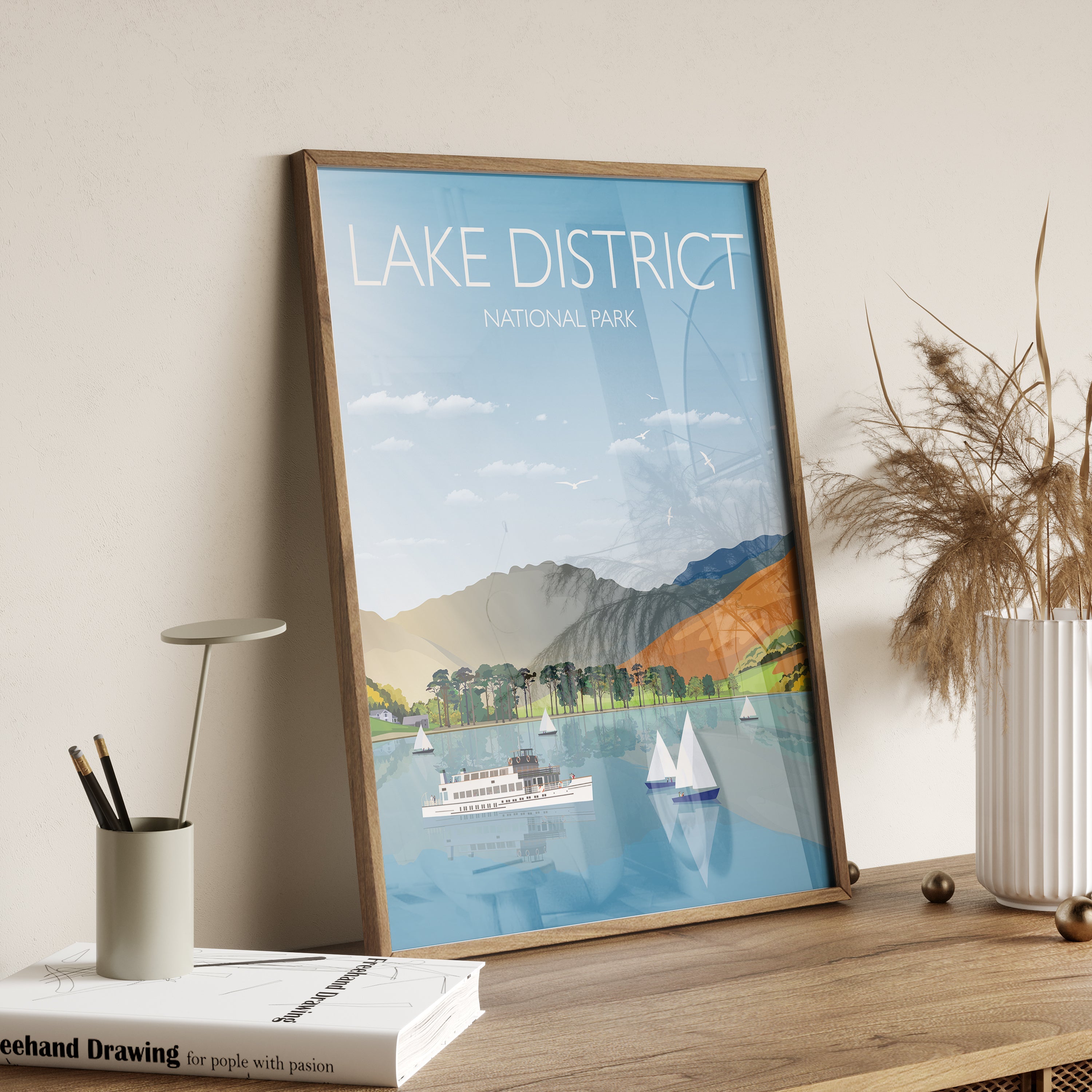 Lake District Travel Poster, Travel Print of Lake District, Cumbria, UK NQ Media Designs