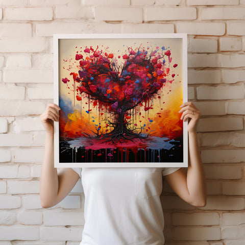 Hearts Tree of Love Poster, Modern Abstract Art Lovers Gift, Wall Art Print