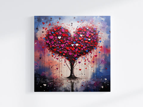 Hearts Tree of Love Print, Modern Abstract Art Lovers Gift, Wall Art Print