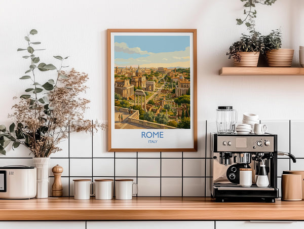 Rome Forum Travel Poster, Roman Forum Ruins Wall Art, Ancient Rome Landscape Print, Historic Architecture Illustration, Italy Decor