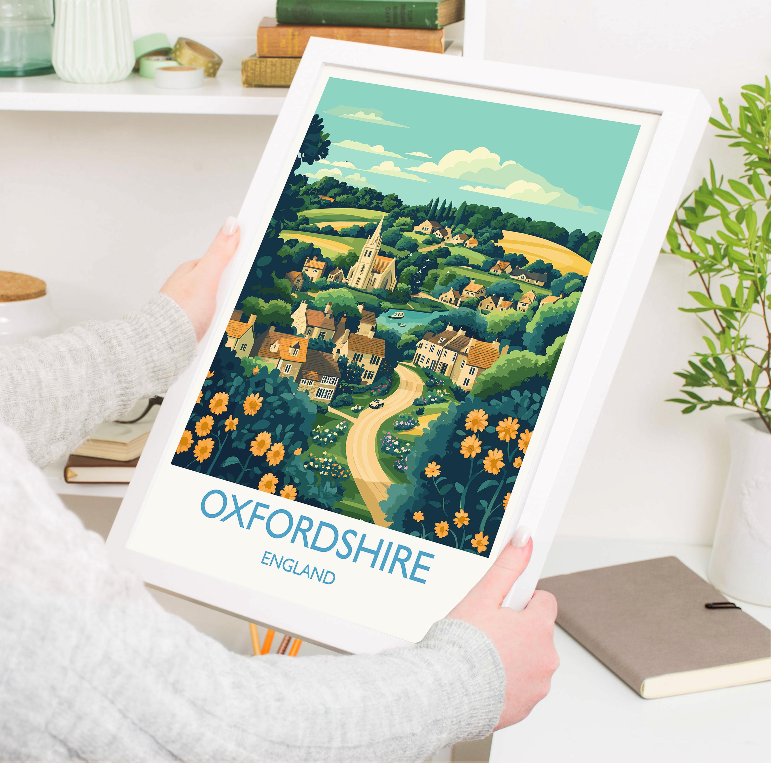 Oxfordshire Travel Poster Wall Art, Oxfordshire Travel Print, English Countryside Art Gift, Wall Art Print NQ Media Designs