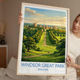 Windsor Great Park Print, Long Walk Wall Art with Border, Windsor Castle Poster, Berkshire Travel Print, Windsor Gift Print