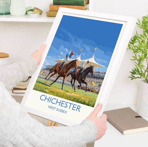 Chichester Horse Racing Poster – Elegant Goodwood Race Day Print, West Sussex Countryside, Vintage British Sporting Art