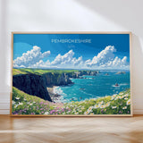 Pembrokeshire Landscape Travel Print, Travel Poster of Pembrokeshire, Wales, Pembrokeshire Art Lovers Gift, Wales Gift Art, Wall Art Print NQ Media Designs