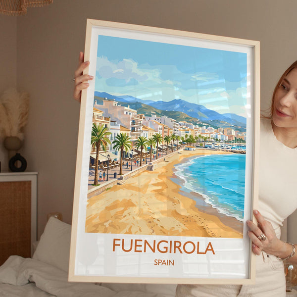 Fuengirola Spain Travel Poster, Costa del Sol Beach Wall Art, Seaside Promenade Print, Spanish Coastal Illustration, Holiday Decor