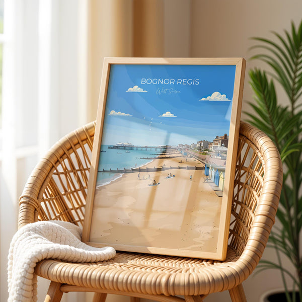 Bognor Regis Travel Print Wall Art, Travel Poster of Bognor Regis, West Sussex Coastal Art, England Art Gift