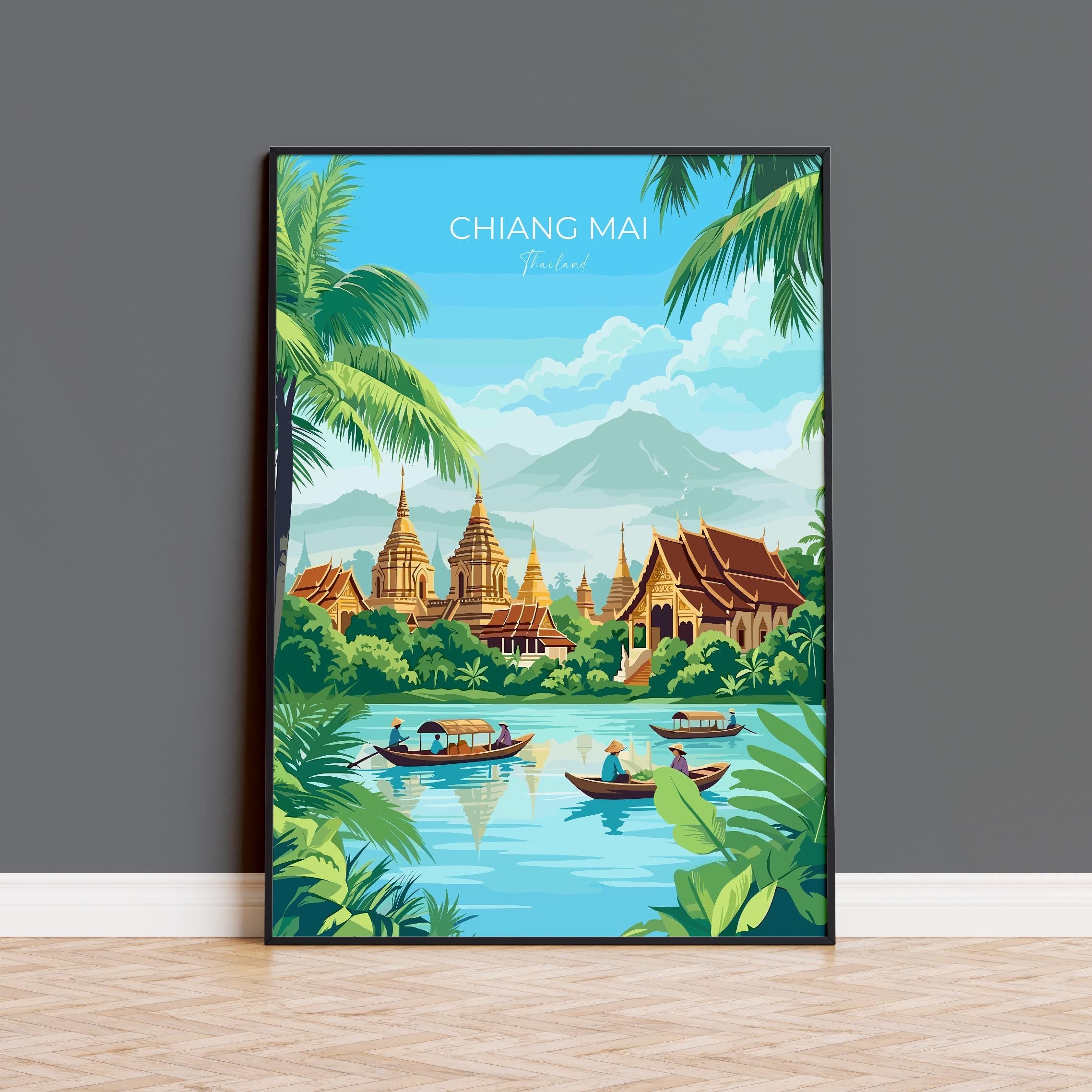 Chiang Mai Travel Poster, Travel Print of Chiang Mai, Thailand, Chiang Mai Art Lovers Gift, Wall Art Print