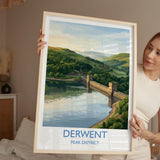 Derwent Reservoir Dam Travel Poster, Peak District Wall Art, Ladybower Dam Print, Derbyshire Landscape Illustration, UK Nature Decor NQ Media Designs