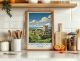 Portchester Castle Print, Hampshire Wall Art with Border, Norman Castle Poster, England Travel Print, Portchester Gift Print