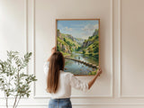 Dovedale Stepping Stones Travel Poster, Peak District Wall Art, Derbyshire Landscape Print, River Dove Illustration, UK Nature Decor