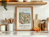 Barcelona Spain Watercolour Print, Sagrada Familia Wall Art, Park Güell Poster, Gaudí Architecture Print, Spanish Coordinates Print
