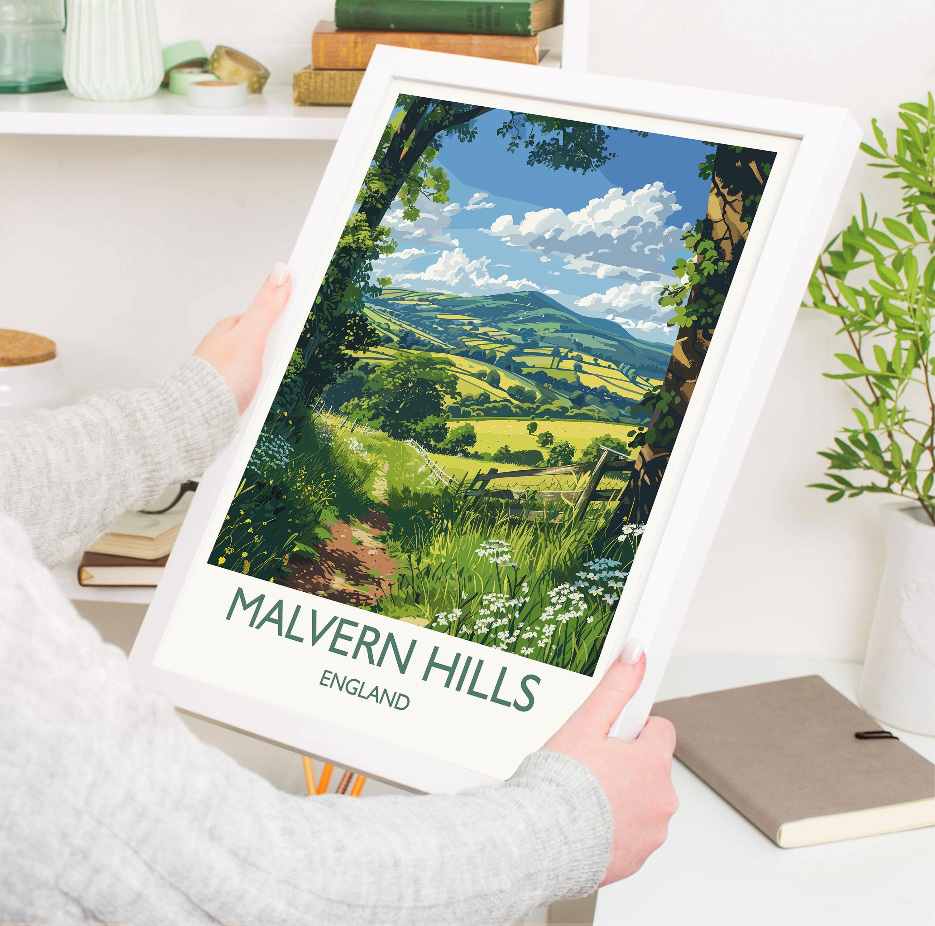 Malvern Hills Travel Poster Wall Art, Malvern Hills Travel Print, English Countryside Art Gift, Wall Art Print NQ Media Designs