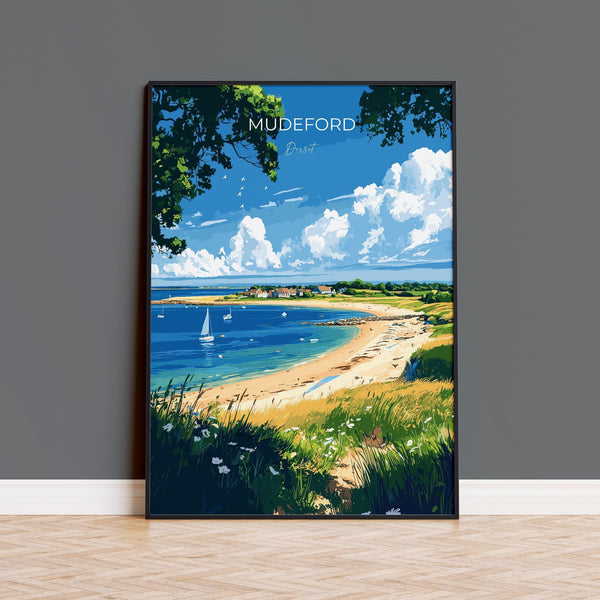 Mudeford Travel Poster, Travel Print of Mudeford, England, Mudeford Beach Christchurch, Dorset Coast Art, Dorset Gift, Wall Art Print