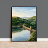 Derwent Reservoir Dam Travel Print, Peak District Wall Art, Ladybower Dam Poster, Derbyshire Landscape Illustration, UK Nature Decor NQ Media Designs