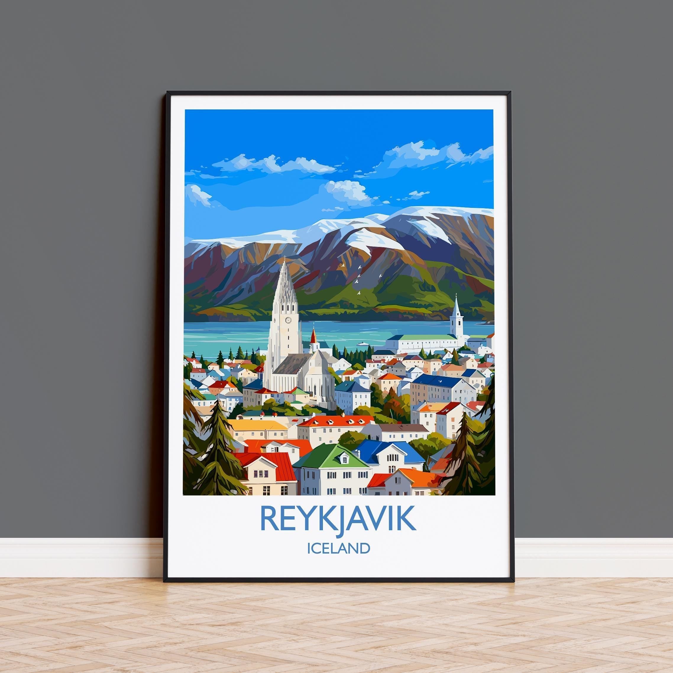 Reykjavik Poster Wall Art, Reykjavik Travel Print, Iceland Wall Art, Reykjavik Art Lovers Gift, Iceland Gift NQ Media Designs