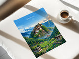 Bhutan South Asia Travel Print Himalayan Mountains Wall Art, Tiger's Nest Monastery Poster, Bhutan Landscape, Vintage Travel Poster