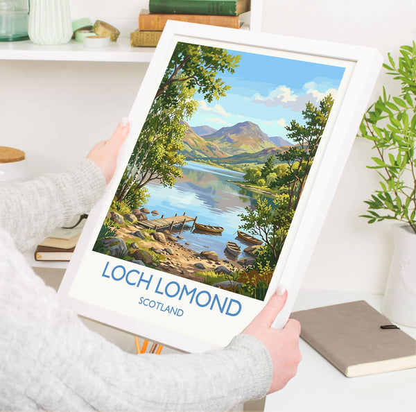 Loch Lomond Scotland Travel Poster, Scottish Highlands Wall Art, Scenic Loch Landscape Print, Nature Illustration, UK Decor, Scotland Gift