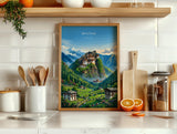 Bhutan South Asia Travel Print Himalayan Mountains Wall Art, Tiger's Nest Monastery Poster, Bhutan Landscape, Vintage Travel Poster