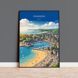 Swansea Poster, Mumbles Wall Art, Welsh Coast Print, Wales Travel Poster, Swansea Gift