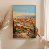 Florence Italy Travel Print, Piazzale Michelangelo View, Florence Skyline Wall Art, Duomo Poster, Tuscany Vintage Travel Poster