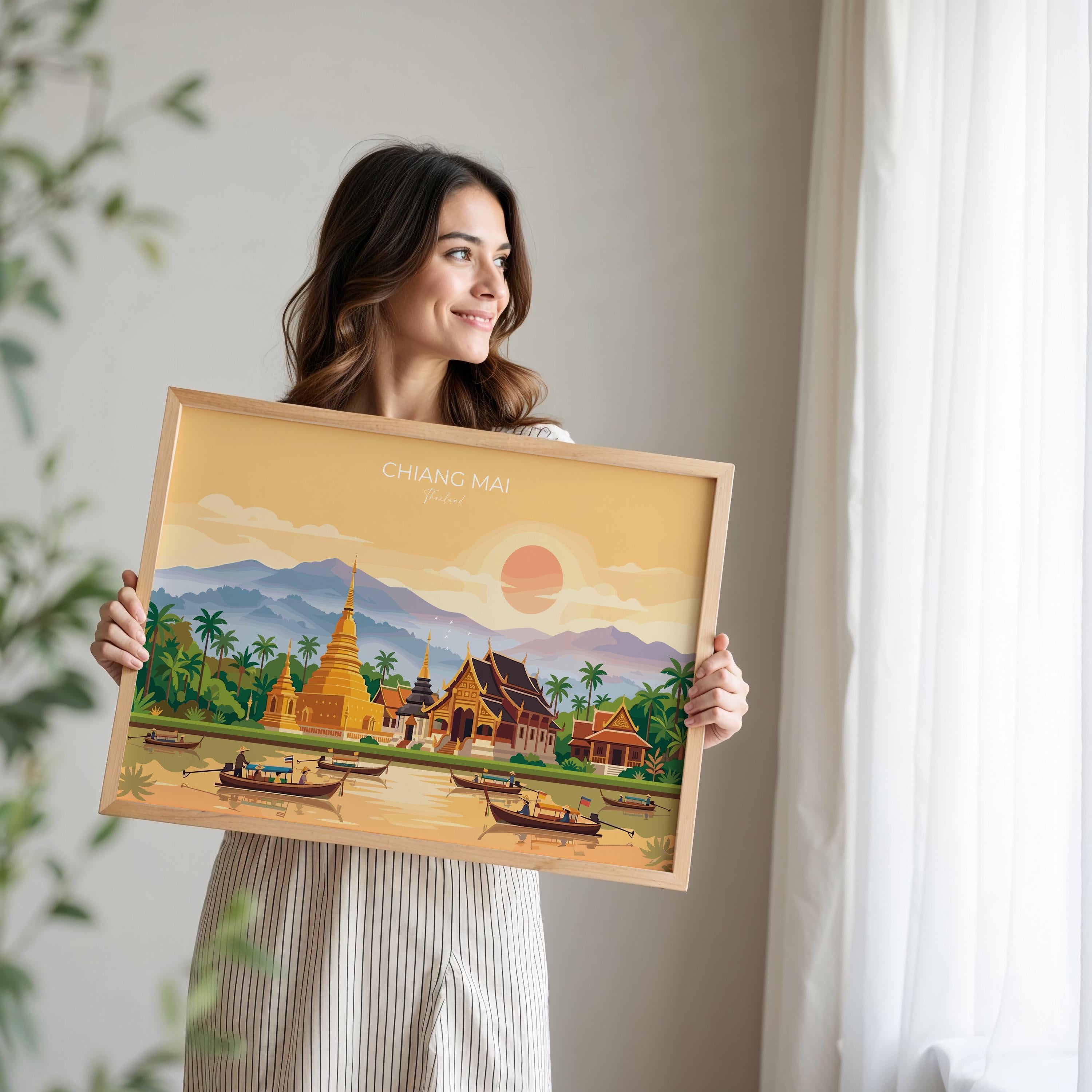 Chiang Mai Landscape Travel Poster, Travel Print of Chiang Mai, Thailand, Chiang Mai Art Lovers Gift, Wall Art Print