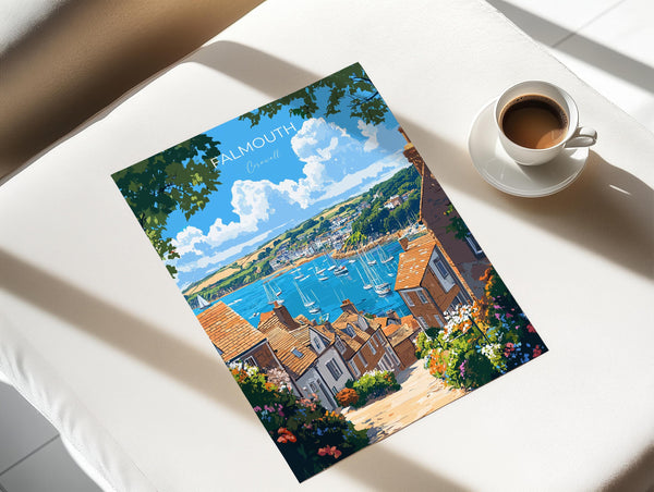 Falmouth Travel Poster, Travel Print of Falmouth, England, Cornwall Art, Falmouth Art Lovers Gift, Wall Art Print